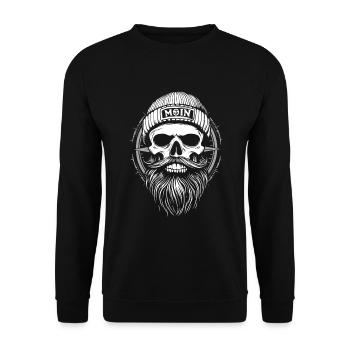 Moin - Totenkopf mit Bart - Seemann Geschenk - Unisex Pullover - Schwarz - Vorne - Alina (178cm) & Michal (187cm)