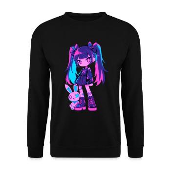 Mignon Kawaii Anime Fille Grunge Goth Lapin Gothique - Sweat-shirt Unisexe - noir - Devant - Alina (178cm) & Michal (187cm)