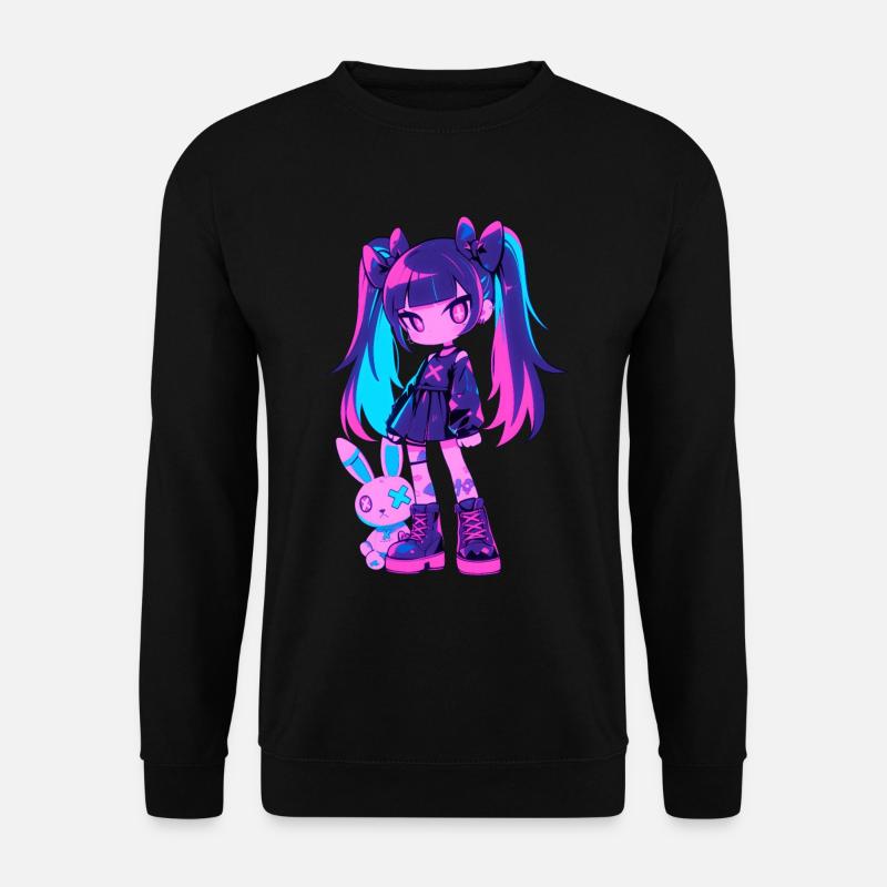 Cute Kawaii Anime Girl Grunge Goth Bunny Gothic - Unisex Pullover - Schwarz