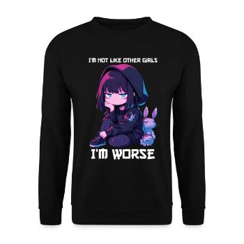 Pas comme les autres filles Anime Fille Kawaii Edgy Goth - Sweat-shirt Unisexe - noir - Devant - Alina (178cm) & Michal (187cm)