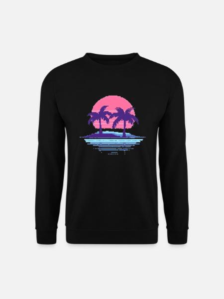 Vaporwave Synthwave Pixelart Palmen Retro 90er - Unisex Pullover - Schwarz