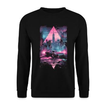 Rétro Vaporwave Voiture Ville Synthwave Années 80 Années 90 - Sweat-shirt Unisexe - noir - Devant - Alina (178cm) & Michal (187cm)