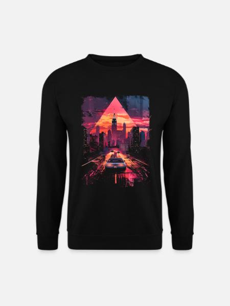 Vaporwave Retro Auto Stadt Synthwave 80er 90er - Unisex Pullover - Schwarz