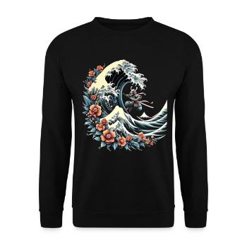 big wave of Kanagawa with flowers and samurai - Unisex Sweatshirt - black - Front - Alina (178cm) & Michal (187cm)