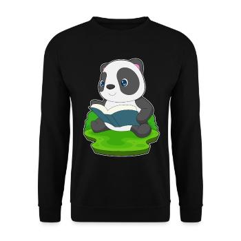 Panda Nerd Buch  - Unisex Pullover - Schwarz - Vorne - Alina (178cm) & Michal (187cm)