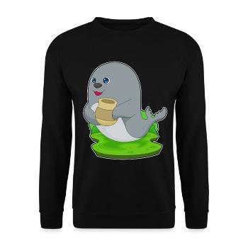 Seehund Vase - Unisex Pullover - Schwarz - Vorne - Alina (178cm) & Michal (187cm)