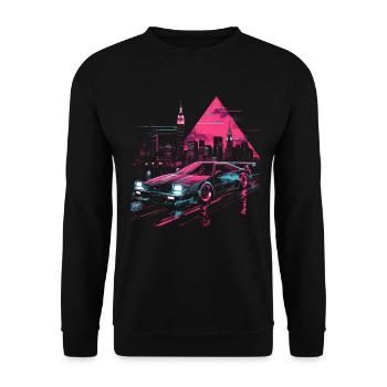 Synthwave Rétro Voiture Ville Vaporwave Années 80 Années 90 - Sweat-shirt Unisexe - noir - Devant - Alina (178cm) & Michal (187cm)