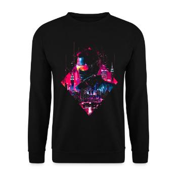 Voiture Rétro Homme Vaporwave City Synthwave Années 90 - Sweat-shirt Unisexe - noir - Devant - Alina (178cm) & Michal (187cm)