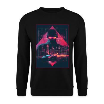Vaporwave Homme Voiture Rétro Ville Synthwave Années 90 - Sweat-shirt Unisexe - noir - Devant - Alina (178cm) & Michal (187cm)