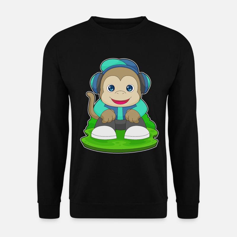 Affe Kopfhörer Musik - Unisex Pullover - Schwarz