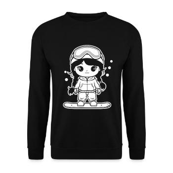 Snowboarderin Cartoon Look - Unisex Pullover - Schwarz - Vorne - Alina (178cm) & Michal (187cm)