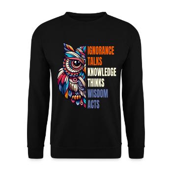 Abstract Owl Philosophy Wisdom Knowledge Saying - Unisex Sweatshirt - black - Front - Alina (178cm) & Michal (187cm)