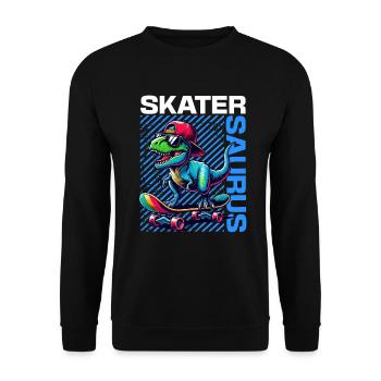 Skater Saurus Cool T-Rex Dinosaur Skateboarder - Unisex Sweatshirt - black - Front - Alina (178cm) & Michal (187cm)