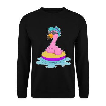 Flamingo Schwimmen Schwimmring Sommer - Unisex Pullover - Schwarz - Vorne - Alina (178cm) & Michal (187cm)