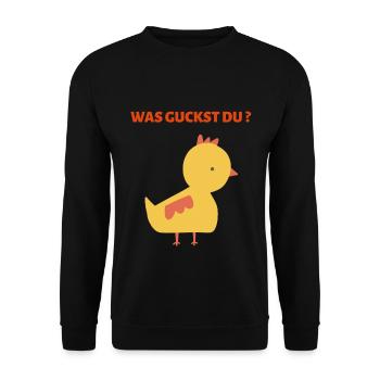 WAS GUCKST DU? - Unisex Pullover - Schwarz - Vorne - Alina (178cm) & Michal (187cm)