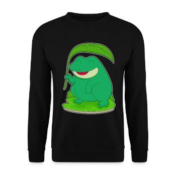 Frosch mit Blatt als Sonnenschirm - Unisex Pullover - Schwarz - Vorne - Alina (178cm) & Michal (187cm)