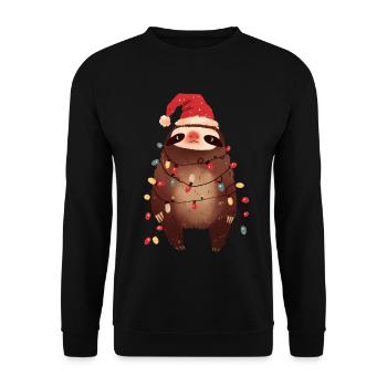Funny Sloth Fairy Lights Christmas Tree - Unisex Sweatshirt - black - Front - Alina (178cm) & Michal (187cm)