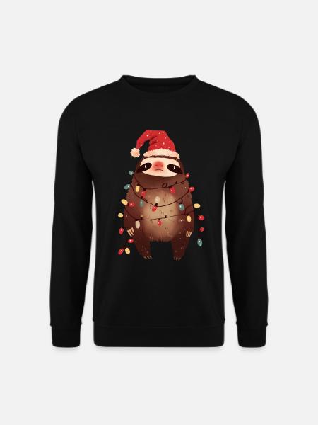 Funny Sloth Fairy Lights Christmas Tree - Unisex Sweatshirt - black