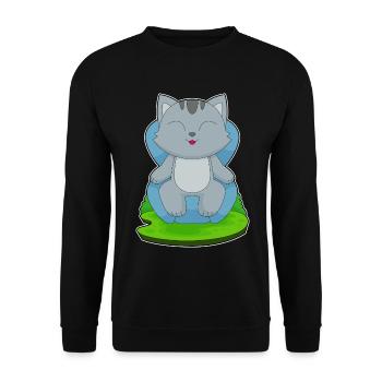 Katze Sessel - Unisex Pullover - Schwarz - Vorne - Alina (178cm) & Michal (187cm)