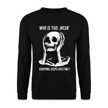 Meme Skeleton Halloween Funny Spooky Gift - Unisex Sweatshirt - black - Front - Alina (178cm) & Michal (187cm)