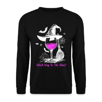 Weinglas Hexe Wein Halloween Weintrinker Geschenk - Unisex Pullover - Schwarz - Vorne - Alina (178cm) & Michal (187cm)