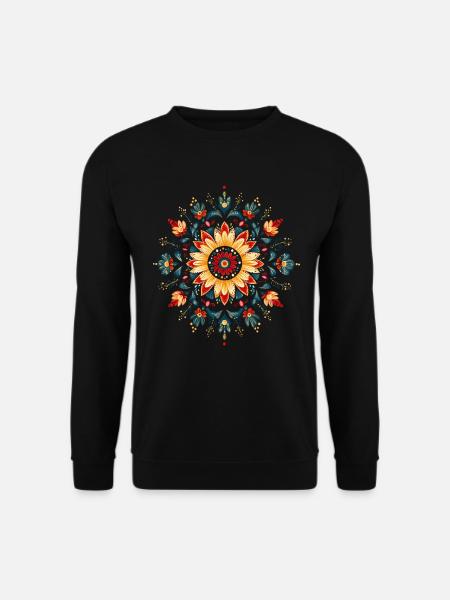 Bohemian Boho Mandala Blumen Blüten Frau Geschenk - Unisex Pullover - Schwarz