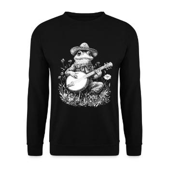 Cottagecore Banjo Floral Frog with Natural Guitar - Unisex Sweatshirt - black - Front - Alina (178cm) & Michal (187cm)