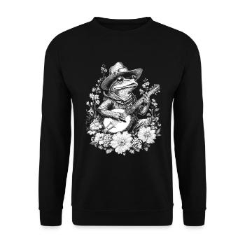 Cottagecore grenouille avec guitare Nature Banjo fleurs - Sweat-shirt Unisexe - noir - Devant - Alina (178cm) & Michal (187cm)