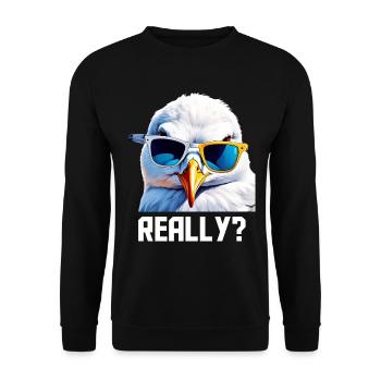 Really - Möwe mit Sonnebrille - Unisex Pullover - Schwarz - Vorne - Alina (178cm) & Michal (187cm)
