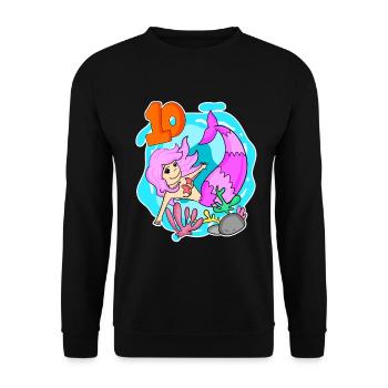 10th Birthday Motif Mermaid - Ten - 10 Years - Unisex Sweatshirt - black - Front - Alina (178cm) & Michal (187cm)