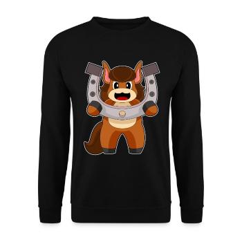 Pferd Hufeisen - Unisex Pullover - Schwarz - Vorne - Alina (178cm) & Michal (187cm)