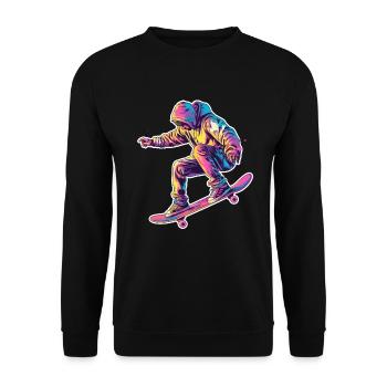 Retro Skateboarder - Unisex Pullover - Schwarz - Vorne - Alina (178cm) & Michal (187cm)