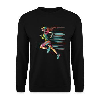 Läuferin Comic Look - Unisex Pullover - Schwarz - Vorne - Alina (178cm) & Michal (187cm)
