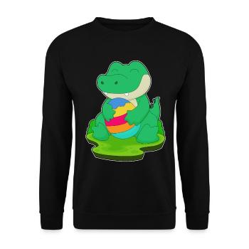 Krokodil Ostern Osterei - Unisex Pullover - Schwarz - Vorne - Alina (178cm) & Michal (187cm)