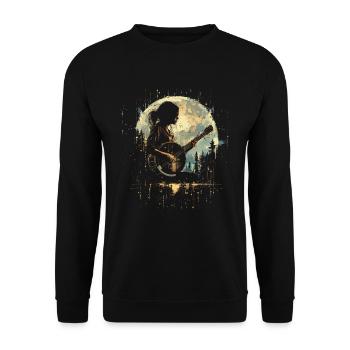 Dessin d’un joueur de banjo - Sweat-shirt Unisexe - noir - Devant - Alina (178cm) & Michal (187cm)