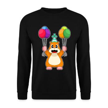 Hamster Birthday Balloon - Unisex Sweatshirt - black - Front - Alina (178cm) & Michal (187cm)