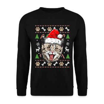 Pull Moche De Noel Chat Humour Noël Cadeau Drôle - Sweat-shirt Unisexe - noir - Devant - Alina (178cm) & Michal (187cm)