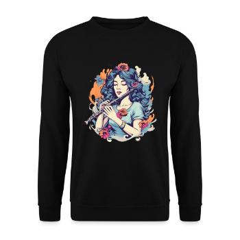 Flute Girl Graphic - Unisex Sweatshirt - black - Front - Alina (178cm) & Michal (187cm)