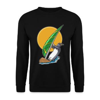 Pinguin Windsurfen Surfbrett Sommer - Unisex Pullover - Schwarz - Vorne - Alina (178cm) & Michal (187cm)