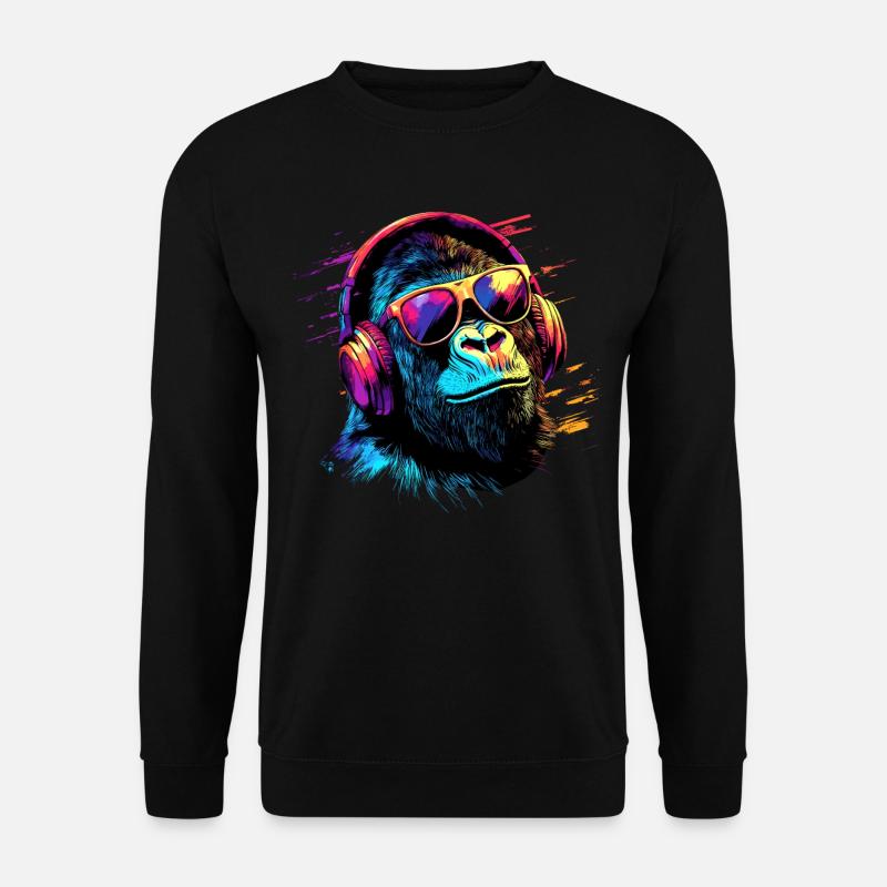 DJ Affe Kopfhörer Sonnenbrille Musik Party Affen - Unisex Pullover - Schwarz