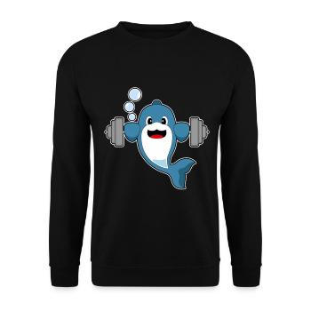 Dolphin Bodybuilder Barbell Bodybuilding - Unisex Sweatshirt - black - Front - Alina (178cm) & Michal (187cm)