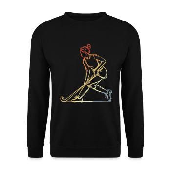 Weiblicher Feldhockeyspieler Skizze - Unisex Pullover - Schwarz - Vorne - Alina (178cm) & Michal (187cm)