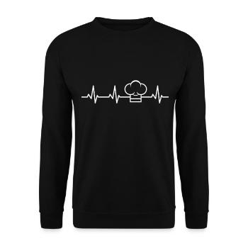 Kochmütze Herzschlag - Unisex Pullover - Schwarz - Vorne - Alina (178cm) & Michal (187cm)
