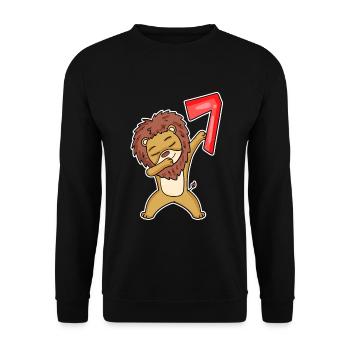 Motif Lion 7ème Anniversaire - 7 ans - Sweat-shirt Unisexe - noir - Devant - Alina (178cm) & Michal (187cm)