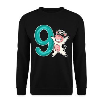 9ème anniversaire motif vache - 9 ans - Sweat-shirt Unisexe - noir - Devant - Alina (178cm) & Michal (187cm)