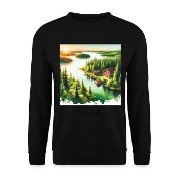 Sommerwald Rovaniemi Skandinavien Finnland Natur - Unisex Pullover - Schwarz - Vorne - Alina (178cm) & Michal (187cm)