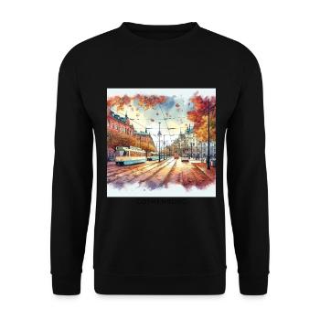 Herbstliches Gothenburg Skandinavien Schweden Stad - Unisex Pullover - Schwarz - Vorne - Alina (178cm) & Michal (187cm)
