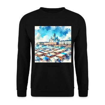 Kauppatori Markt Helsinki Skandinavien Finnland So - Unisex Pullover - Schwarz - Vorne - Alina (178cm) & Michal (187cm)