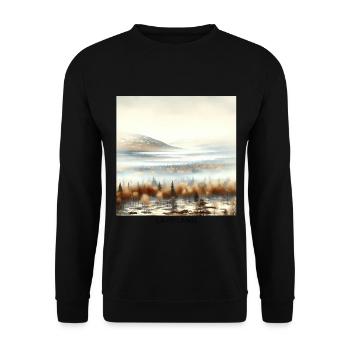 Nebliges Lappland Skandinavien Finnland Herbst - Unisex Pullover - Schwarz - Vorne - Alina (178cm) & Michal (187cm)