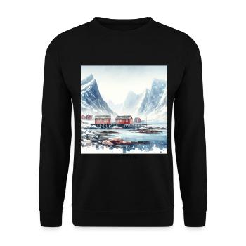 Lofoten Mountains & Rorbuer Scandinavia Norway - Unisex Sweatshirt - black - Front - Alina (178cm) & Michal (187cm)